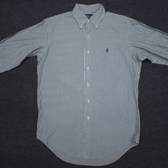 Ralph Lauren Yarmouth Button Up Shirt Mens 14 1/2 32/33 Green Stripe Long Sleeve - Picture 2 of 7